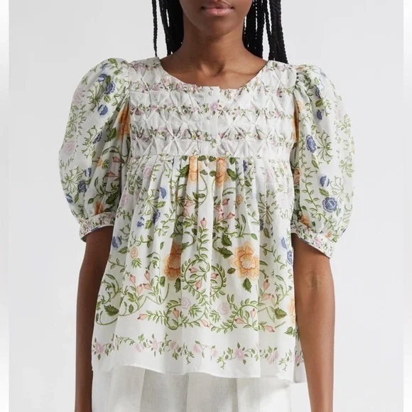 Farm Rio Folk Floral Short Sleeve Blouse NWT Small - Picture 1 of 6